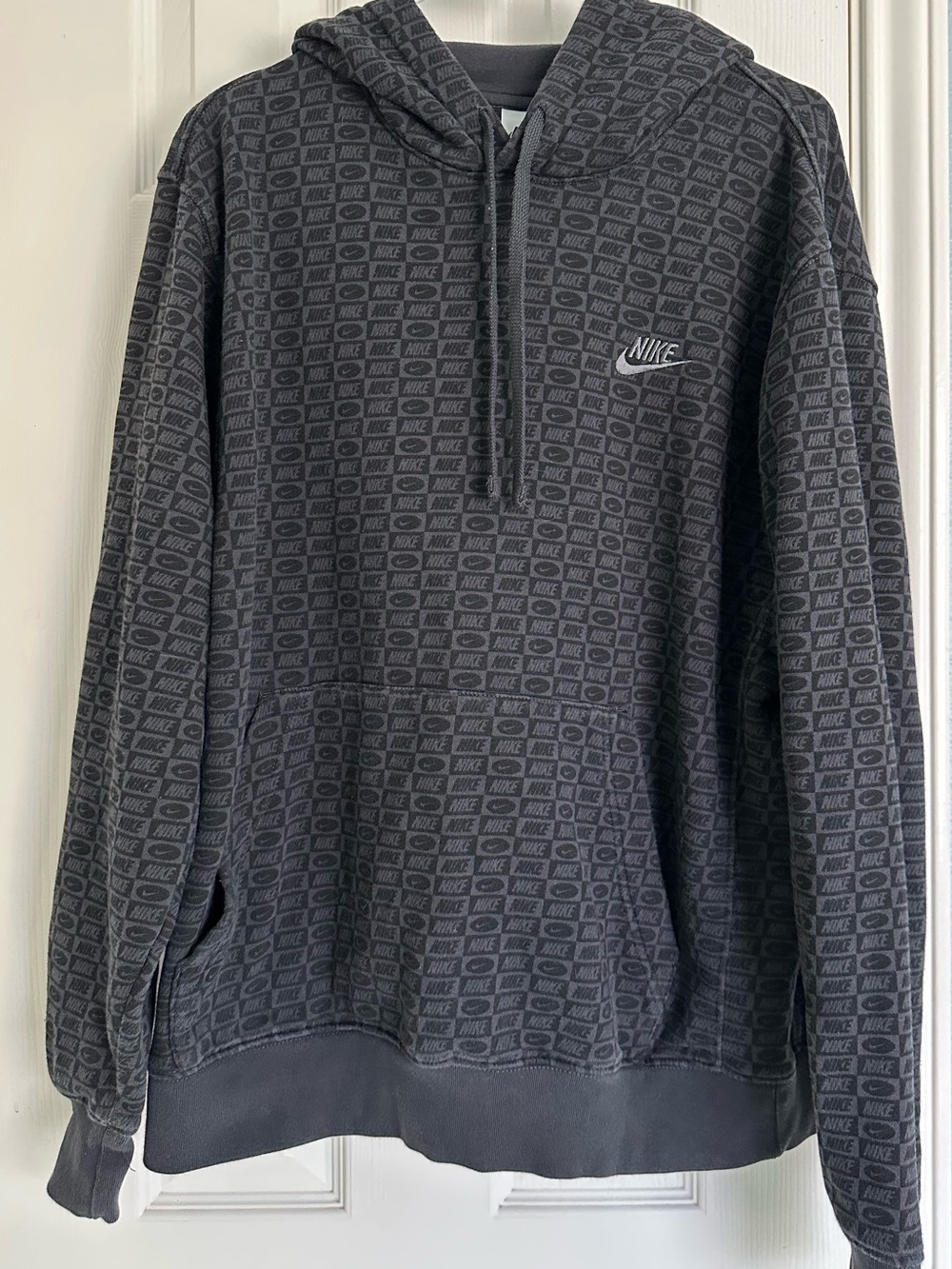 Nike Sportswear Patterned Club Fleece Pullover Men's Hoodie Noir Black Size: L